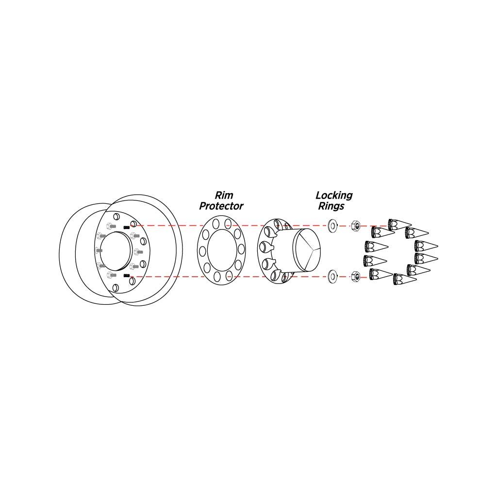 THUB-RP33P_TECH Rear Axle Cover Kit with Removable Hubcap & 33mm Threaded Nut Covers - Pointed Hubcap | Chrome ABS Plastic - Image 4