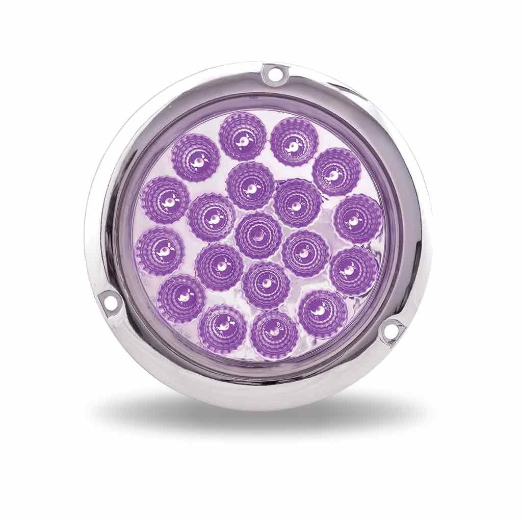 TLED-4XRPF_FRONT_FUNC2 4" Red Stop, Turn & Tail to Purple Auxiliary Round Flange Mount LED Light - 19 Diodes - Image 3