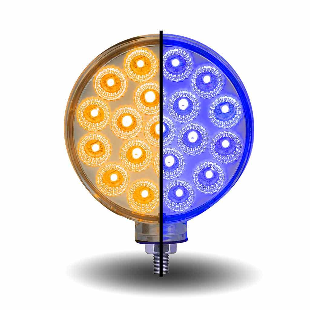 Amber/Red Turn & Marker to Blue Auxiliary Double Face Round Reflector LED Light - 38 Diodes-TLED-DFXB