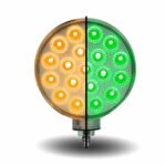 Amber/Red Turn & Marker to Green Auxiliary Double Face Round Reflector LED Light - 38 Diodes-TLED-DFXG