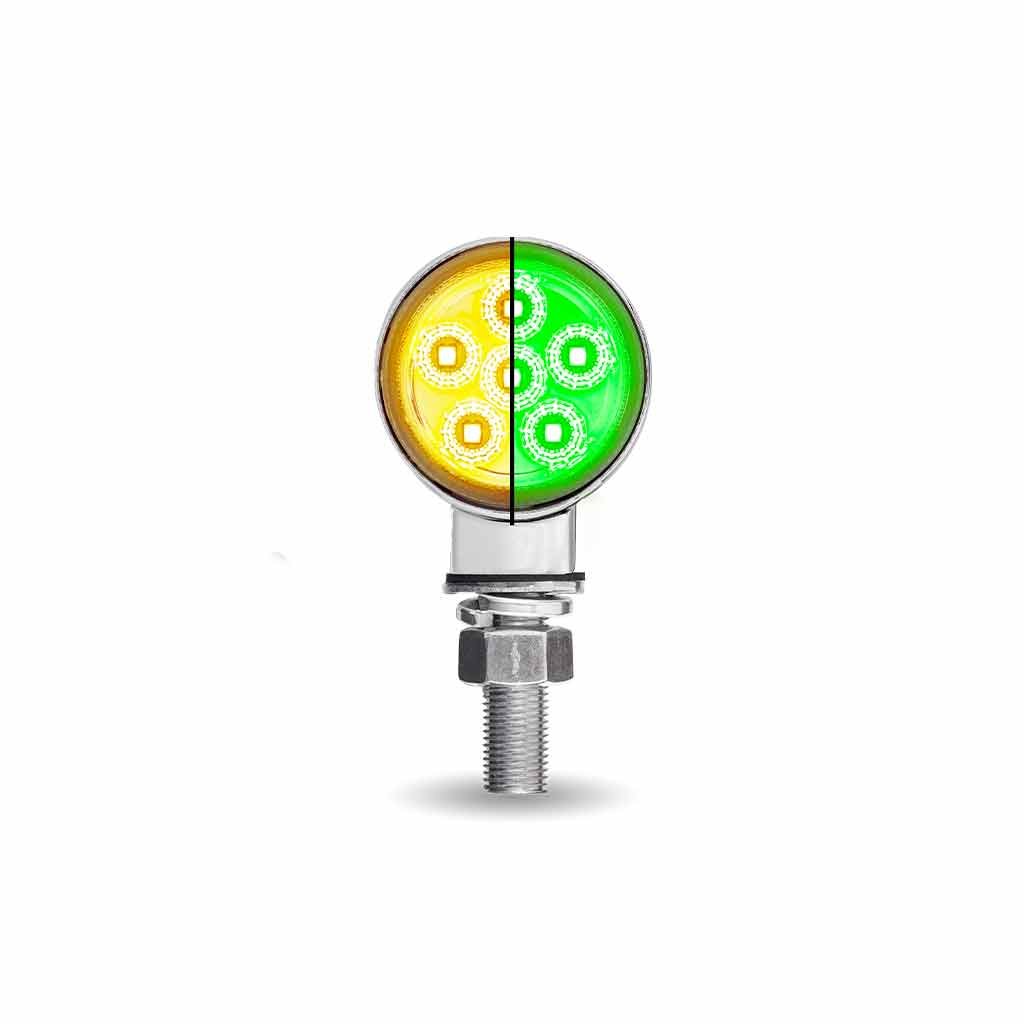 Amber/Red Clearance Marker to Green Auxiliary 1.8" Mini Double Face Round Light with Reflector LEDs - 12 Diodes-TLED-DL1XG