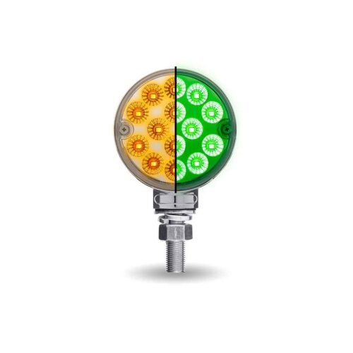 Amber/Red Turn & Marker to Green Auxiliary 3" Mini Double Face Round Light with Reflector LEDs - 28 Diodes-TLED-DL3XG