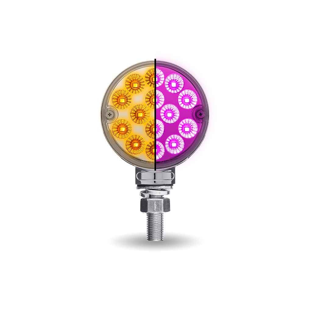 Amber/Red Turn & Marker to Purple Auxiliary 3" Mini Double Face Round Light with Reflector LEDs - 28 Diodes-TLED-DL3XP