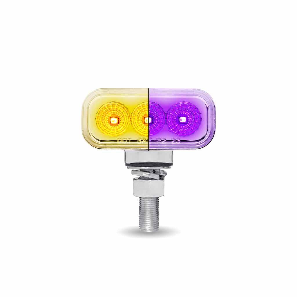 Amber/Red Clearance Marker to Purple Auxiliary 1.5" x 3" Mini Double Face Rectangular Light with Reflector LEDs - 20 Diodes-TLED-DR1XP