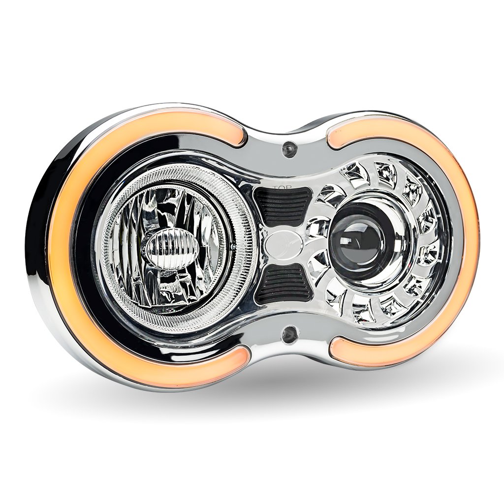 TLED-H104_ANGLE_FUNC2 "Retro Series" LED Projector Headlight Assembly with Glow Position & Marker LED Accents - Chrome (Driver Side) - Image 6