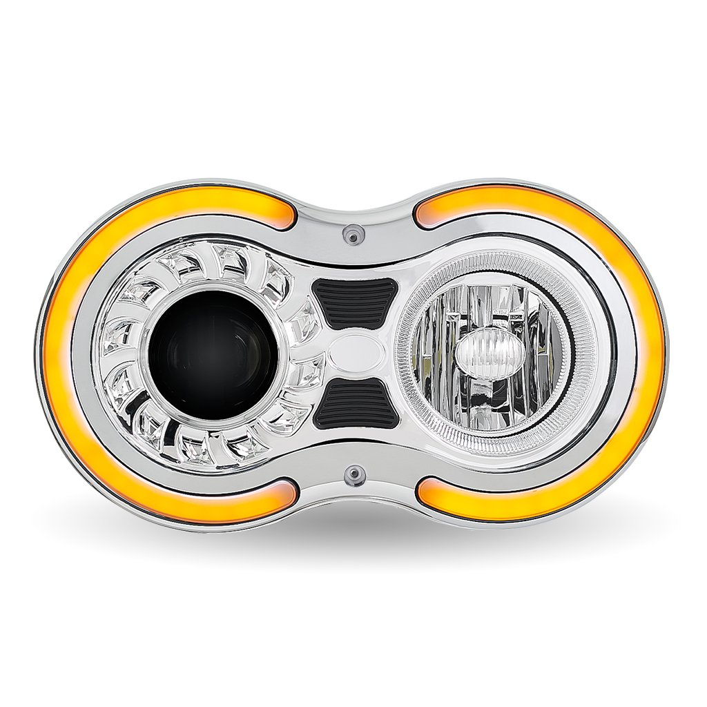 TLED-H104_FRONT_FUNC2 "Retro Series" LED Projector Headlight Assembly with Glow Position & Marker LED Accents - Chrome (Driver Side) - Image 3
