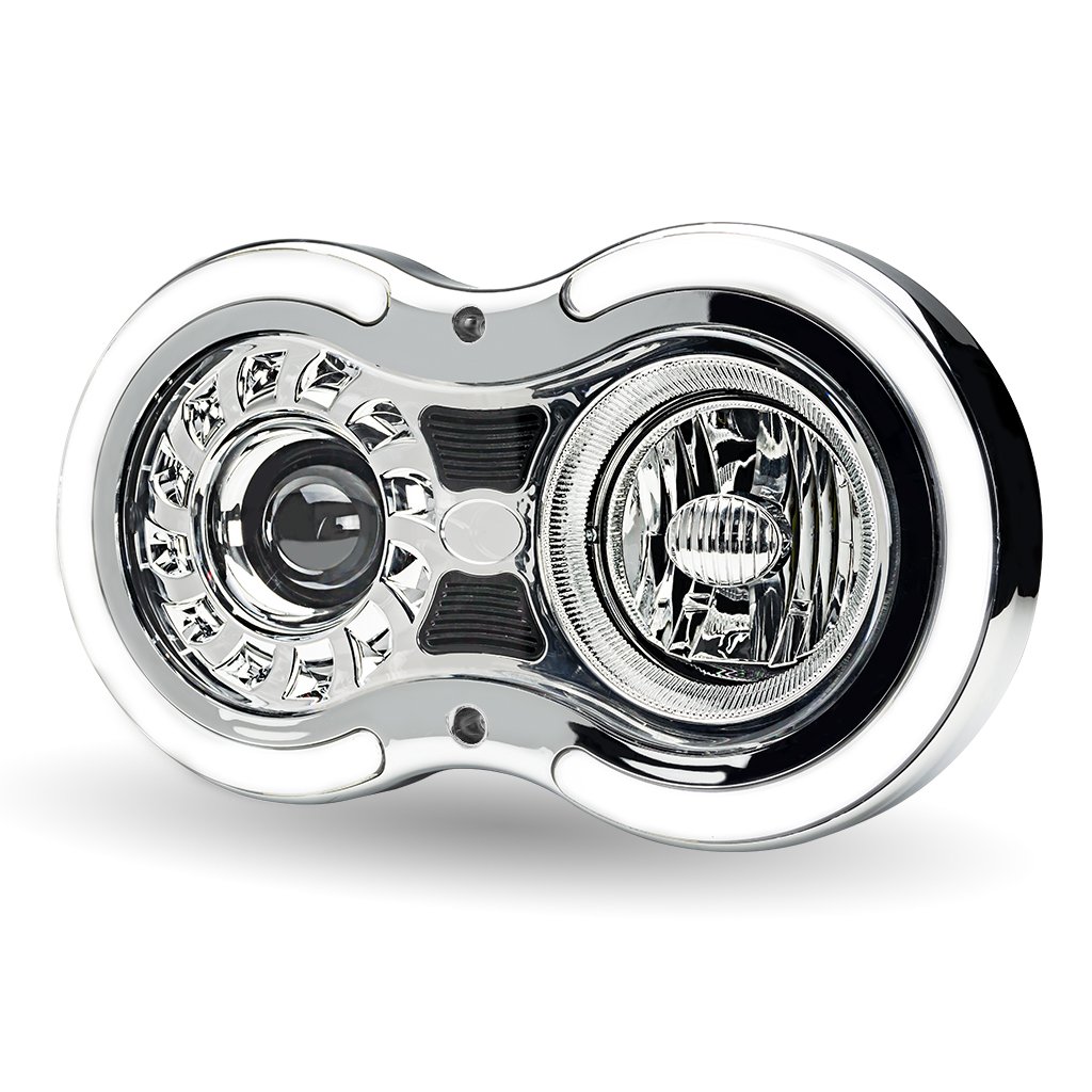 TLED-H105_ANGLE_FUNC1 "Retro Series" LED Projector Headlight Assembly with Glow Position & Marker LED Accents - Chrome (Passenger Side) - Image 5