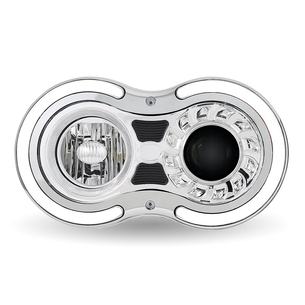 TLED-H105_FRONT_FUNC1 "Retro Series" LED Projector Headlight Assembly with Glow Position & Marker LED Accents - Chrome (Passenger Side) - Image 2