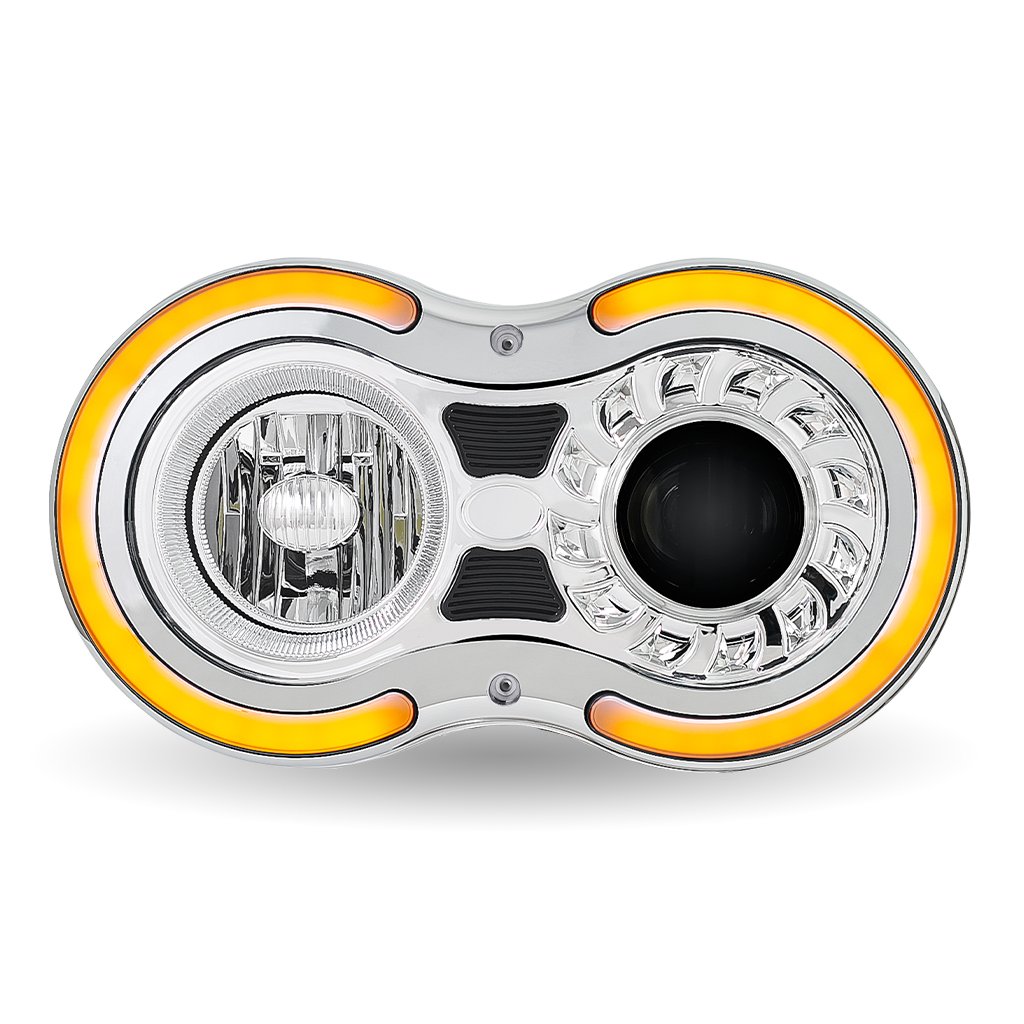 TLED-H105_FRONT_FUNC2 "Retro Series" LED Projector Headlight Assembly with Glow Position & Marker LED Accents - Chrome (Passenger Side) - Image 3