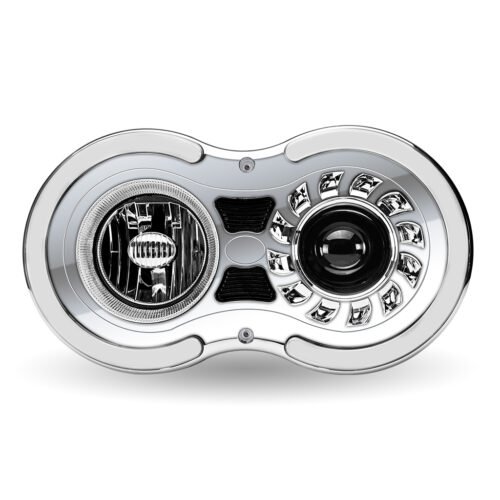 "Retro Series" LED Projector Headlight Assembly with Glow Position & Marker LED Accents - Chrome (Passenger Side)-TLED-H105