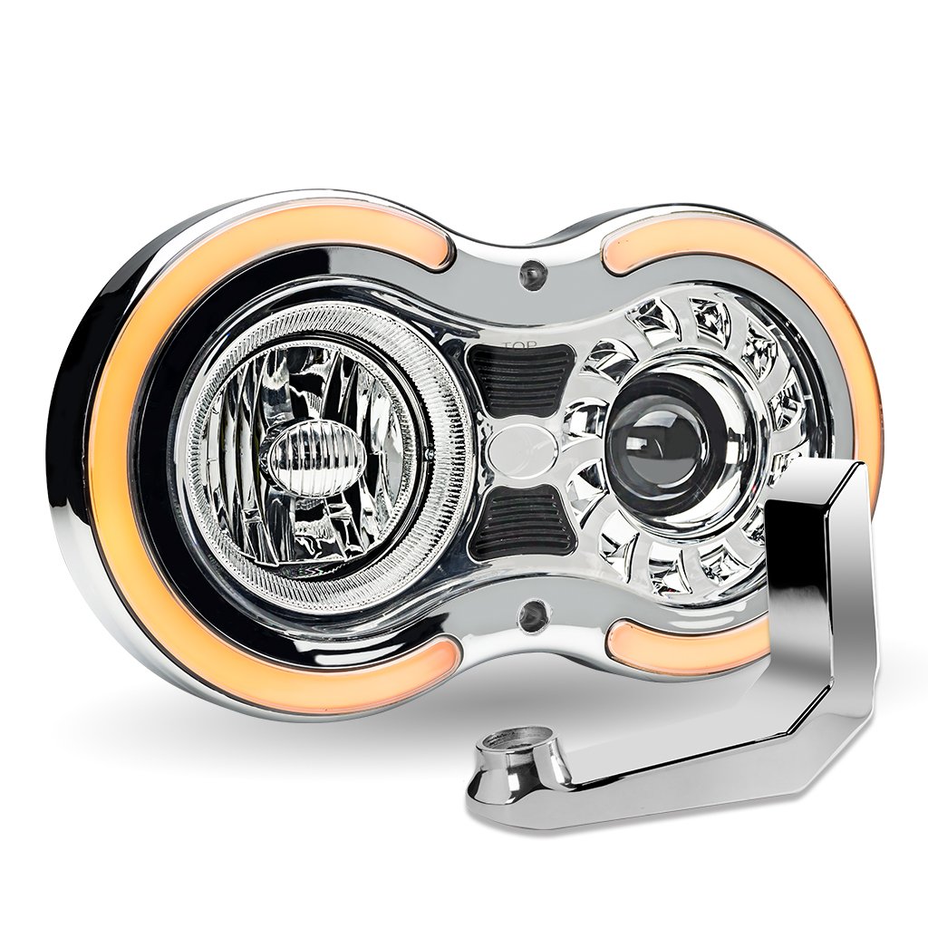 TLED-H106_ANGLE_FUNC2 "Retro Series" LED Projector Headlight Assembly with Glow Position & Marker LED Accents & Mounting Bracket - Chrome (Driver Side) - Image 6