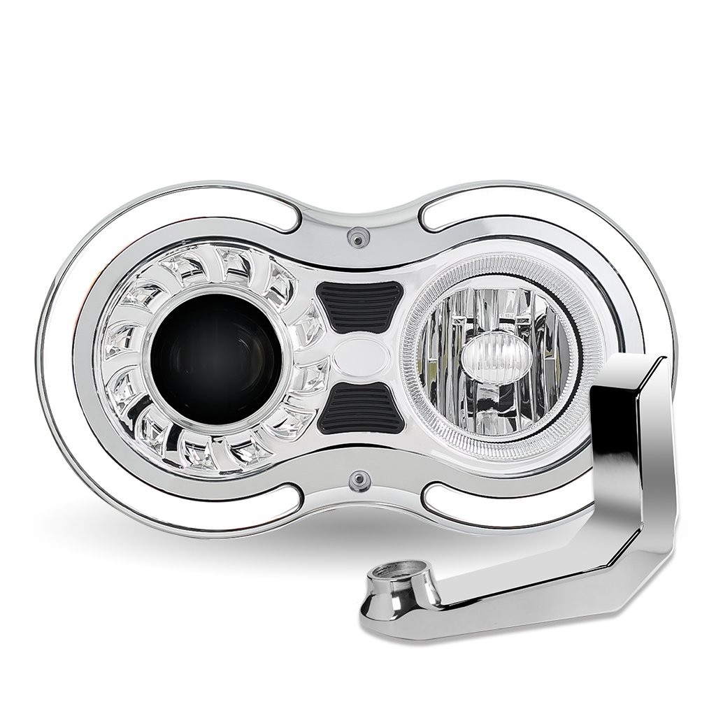 TLED-H106_FRONT_FUNC1 "Retro Series" LED Projector Headlight Assembly with Glow Position & Marker LED Accents & Mounting Bracket - Chrome (Driver Side) - Image 2