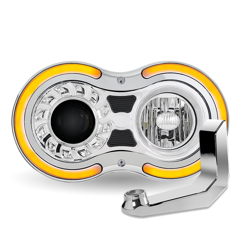 TLED-H106_FRONT_FUNC2 "Retro Series" LED Projector Headlight Assembly with Glow Position & Marker LED Accents & Mounting Bracket - Chrome (Driver Side) - Image 3