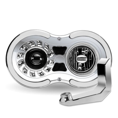 "Retro Series" LED Projector Headlight Assembly with Glow Position & Marker LED Accents & Mounting Bracket - Chrome (Driver Side)-TLED-H106