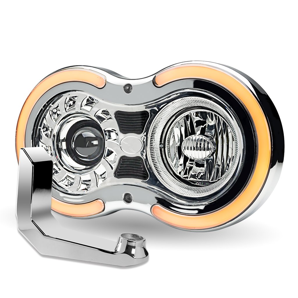 TLED-H107_ANGLE_FUNC2 "Retro Series" LED Projector Headlight Assembly with Glow Position & Marker LED Accents & Mounting Bracket - Chrome (Passenger Side) - Image 6