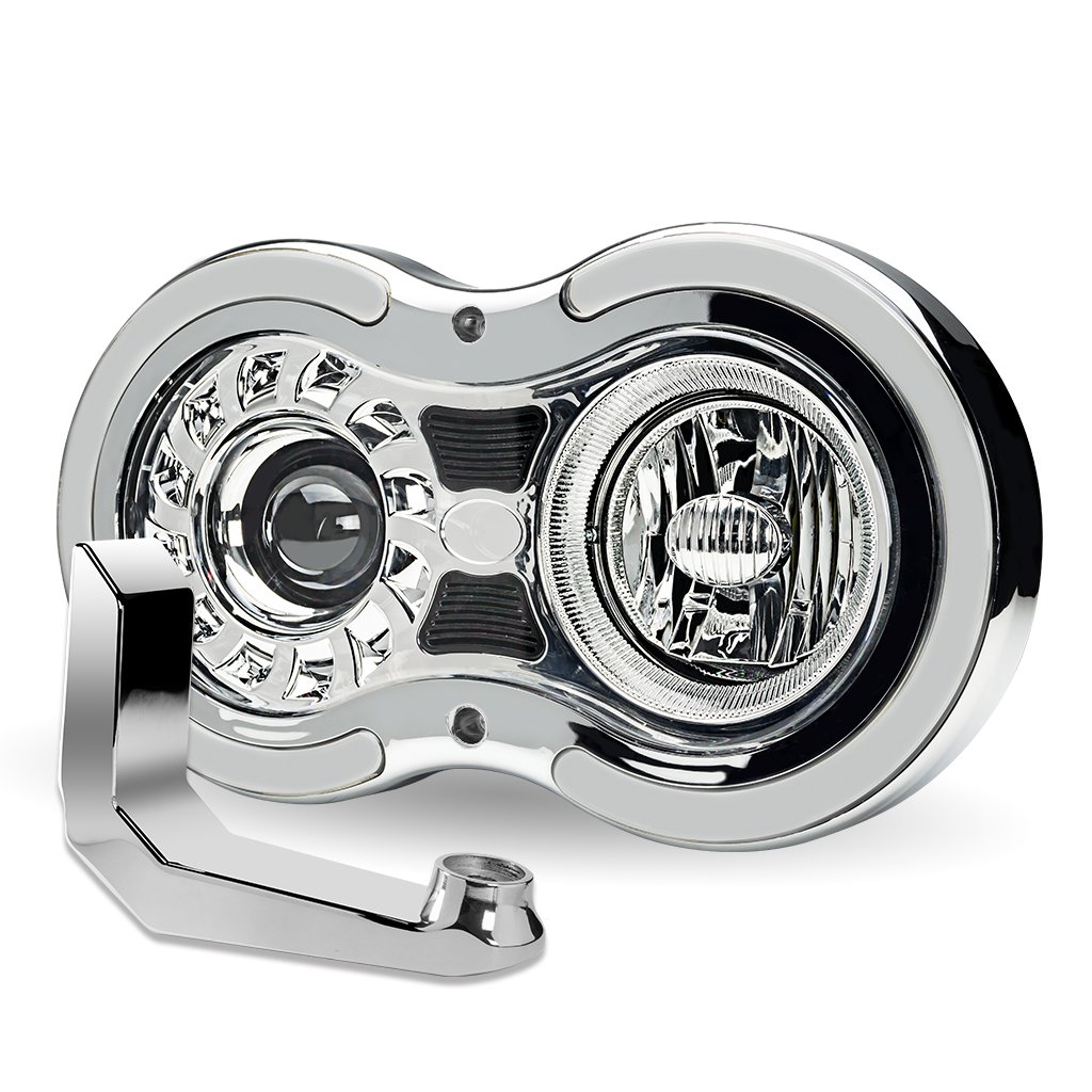 TLED-H107_ANGLE_OFF "Retro Series" LED Projector Headlight Assembly with Glow Position & Marker LED Accents & Mounting Bracket - Chrome (Passenger Side) - Image 4