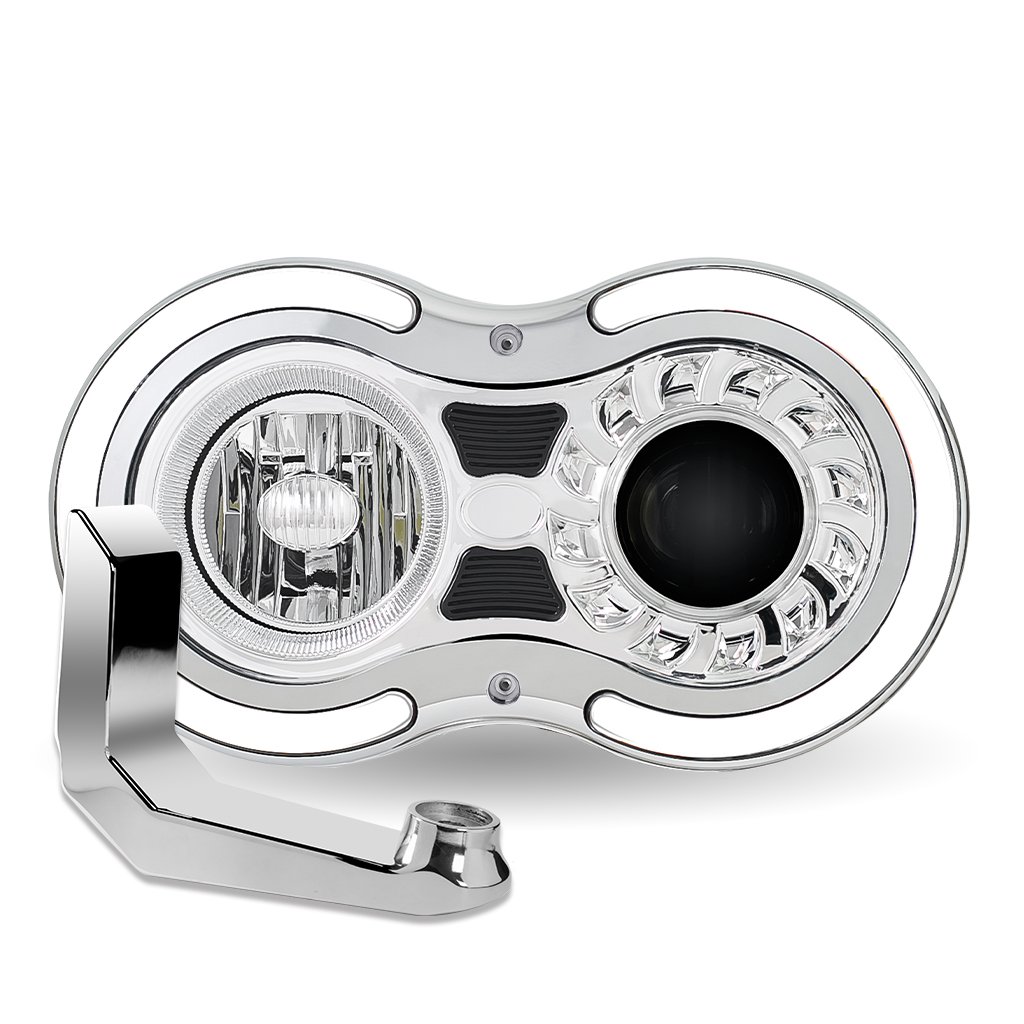 TLED-H107_FRONT_FUNC1 "Retro Series" LED Projector Headlight Assembly with Glow Position & Marker LED Accents & Mounting Bracket - Chrome (Passenger Side) - Image 2