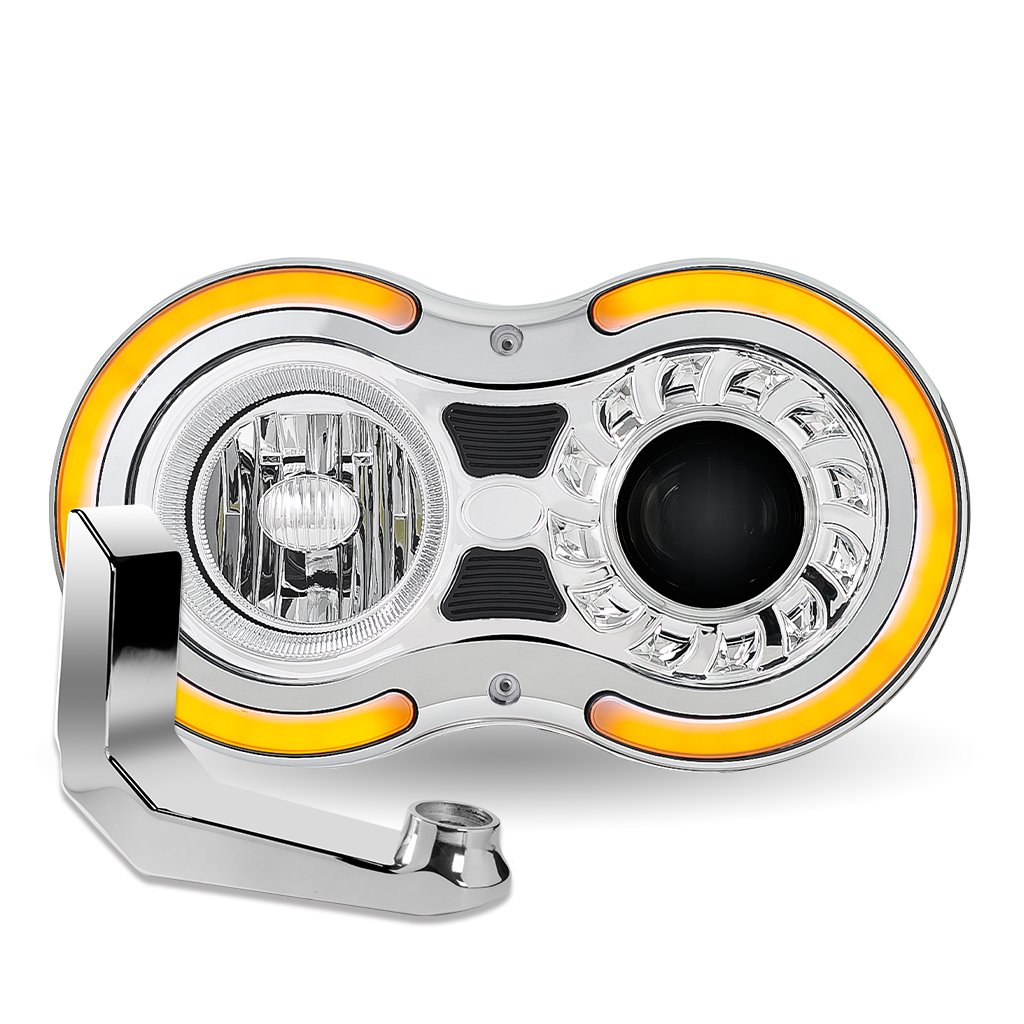 TLED-H107_FRONT_FUNC2 "Retro Series" LED Projector Headlight Assembly with Glow Position & Marker LED Accents & Mounting Bracket - Chrome (Passenger Side) - Image 3