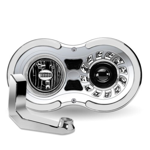 "Retro Series" LED Projector Headlight Assembly with Glow Position & Marker LED Accents & Mounting Bracket - Chrome (Passenger Side)-TLED-H107