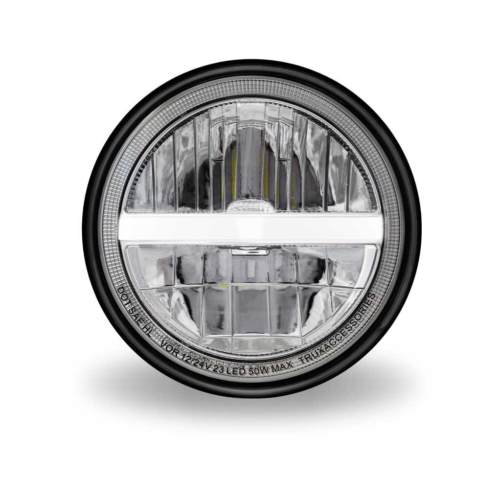 TLED-H118_FRONT_FUNC1 7" LED Reflector Headlight with Glow Position LED Accent - Combination High & Low Beam | 2200 Lumens - Image 3