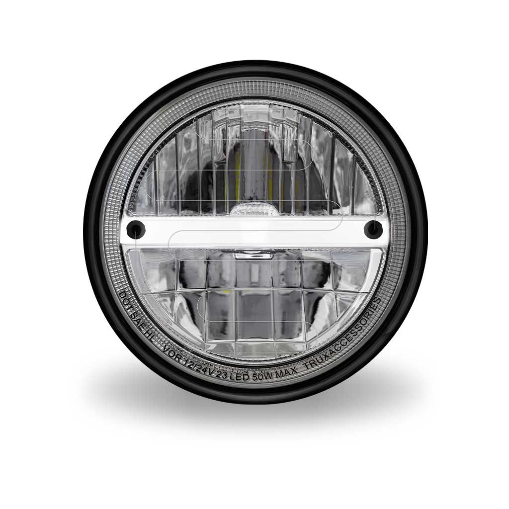TLED-H119_FRONT_FUNC1 7" Heated LED Reflector Headlight with Glow Position LED Accent - Combination High & Low Beam | 2200 Lumens - Image 3
