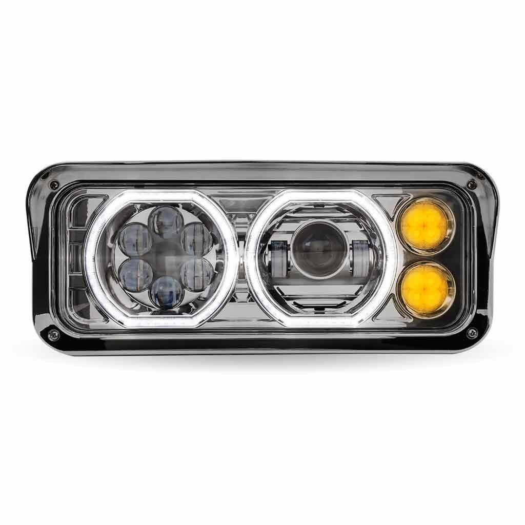 TLED-H120_FRONT_FUNC2 Universal LED Projector Headlight Assembly with Glow Position Halos & Marker LEDs - Chrome (Driver Side) - Image 3