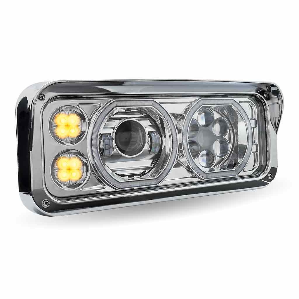 TLED-H121_ANGLE_FUNC2 Universal LED Projector Headlight Assembly with Glow Position Halos & Marker LEDs - Chrome (Passenger Side) - Image 6
