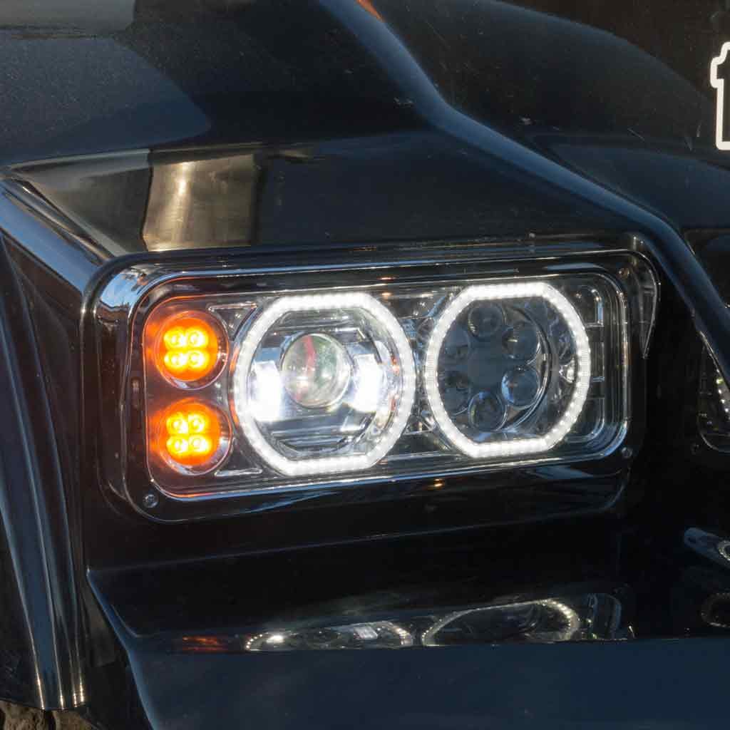 TLED-H121_TRUCK1 Universal LED Projector Headlight Assembly with Glow Position Halos & Marker LEDs - Chrome (Passenger Side) - Image 7