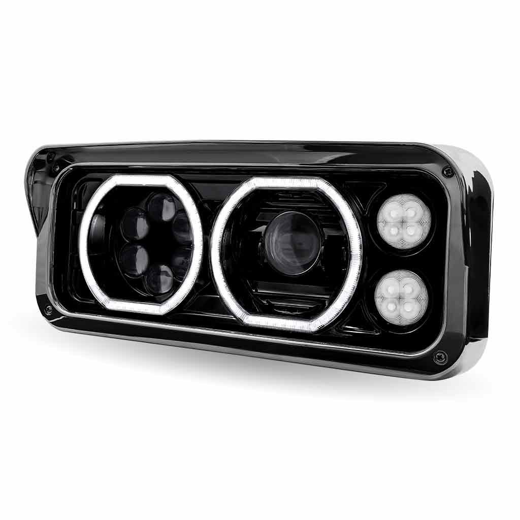 TLED-H122_ANGLE_FUNC1 Universal LED Projector Headlight Assembly with Glow Position Halos & Marker LEDs - Black (Driver Side) - Image 5