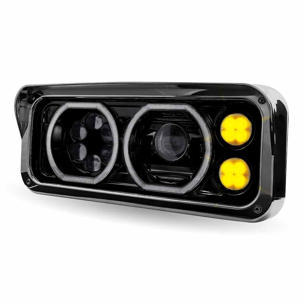 TLED-H122_ANGLE_FUNC2 Universal LED Projector Headlight Assembly with Glow Position Halos & Marker LEDs - Black (Driver Side) - Image 6
