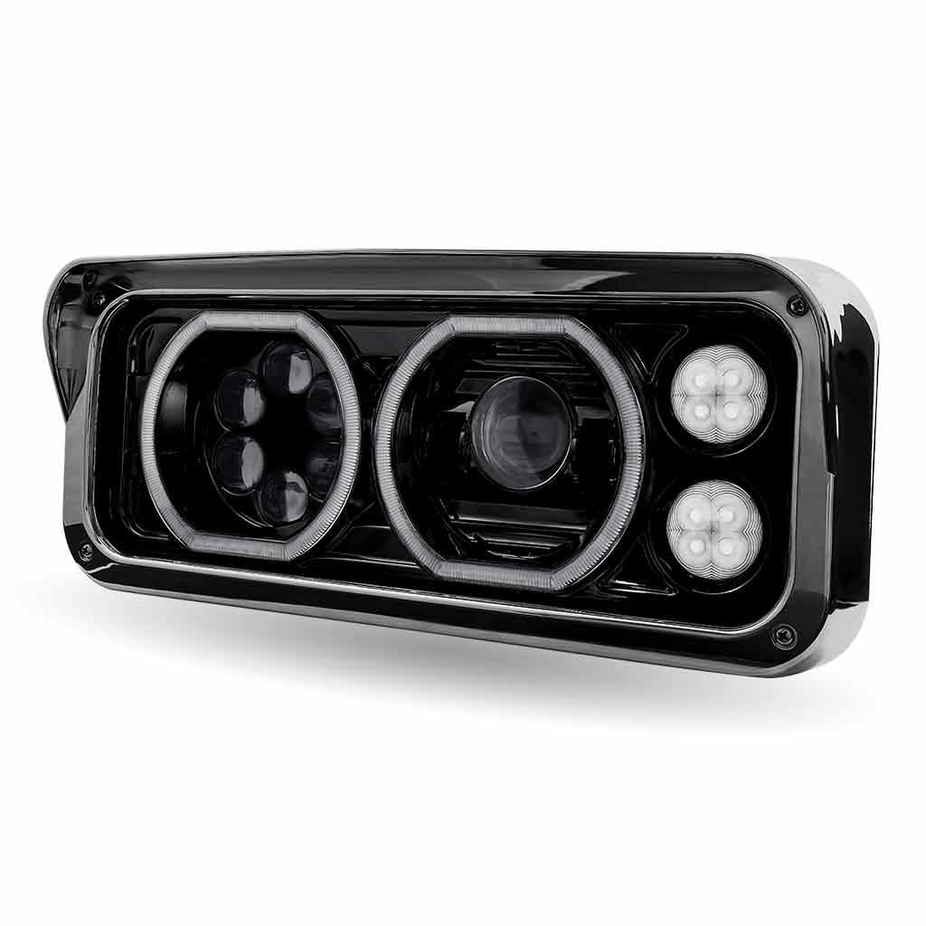 TLED-H122_ANGLE_OFF Universal LED Projector Headlight Assembly with Glow Position Halos & Marker LEDs - Black (Driver Side) - Image 4