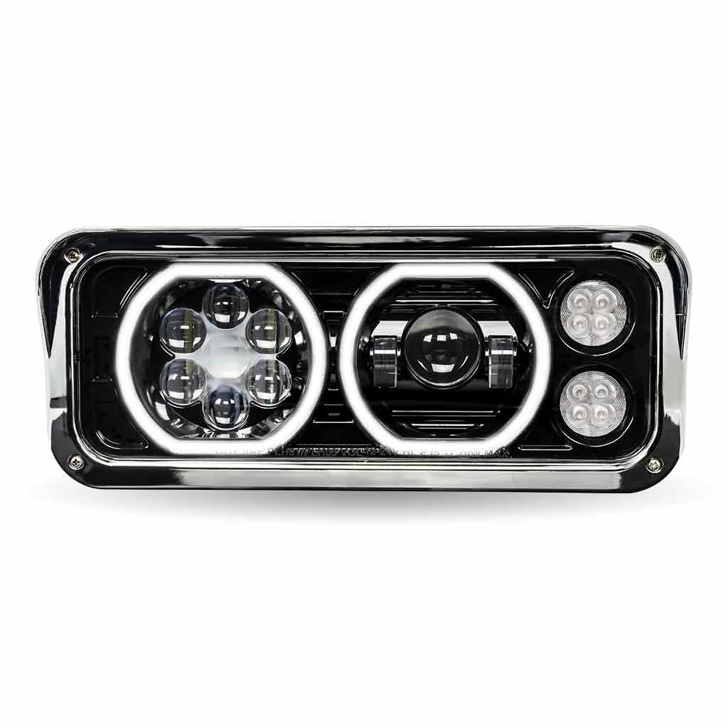 TLED-H122_FRONT_FUNC1 Universal LED Projector Headlight Assembly with Glow Position Halos & Marker LEDs - Black (Driver Side) - Image 2