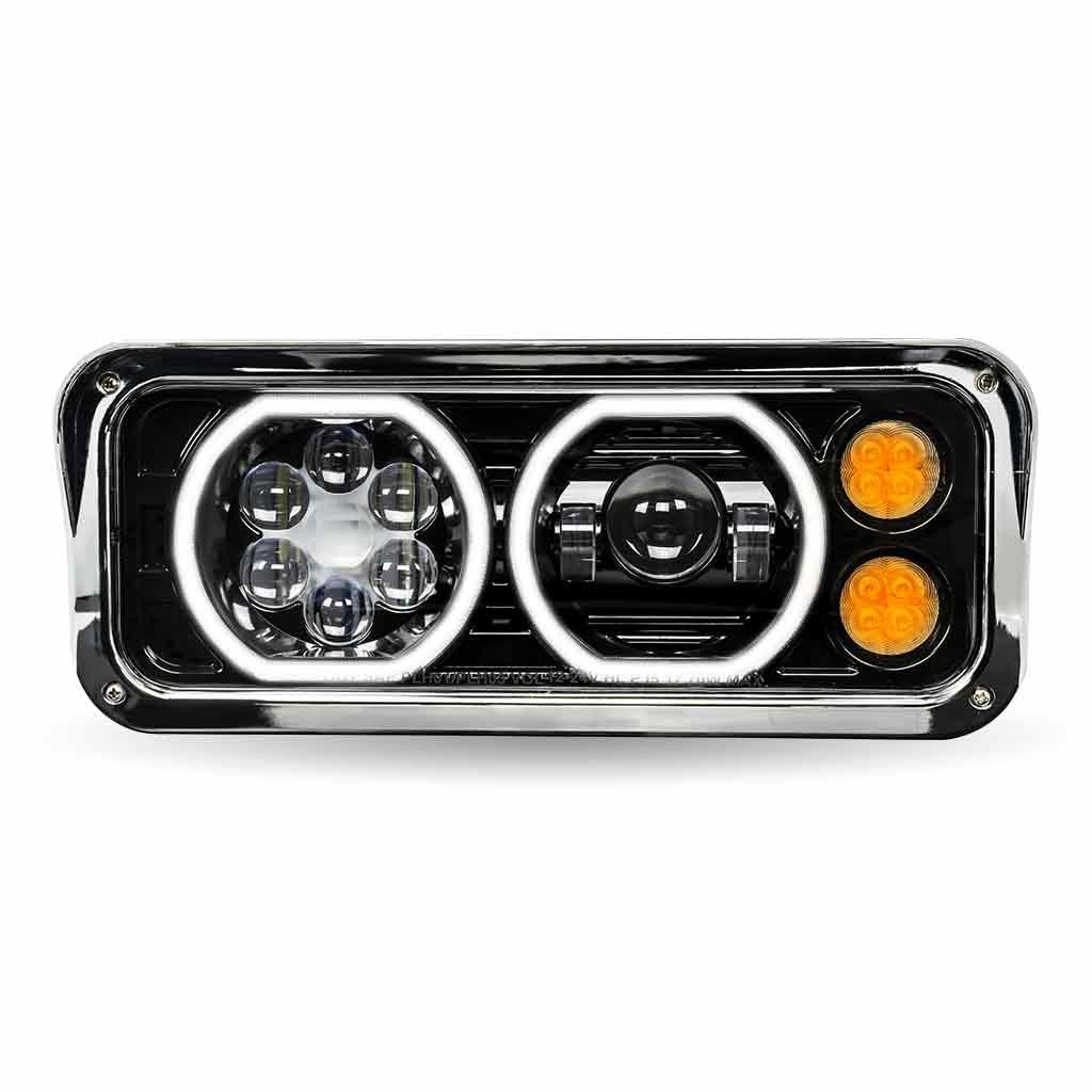 TLED-H122_FRONT_FUNC2 Universal LED Projector Headlight Assembly with Glow Position Halos & Marker LEDs - Black (Driver Side) - Image 3