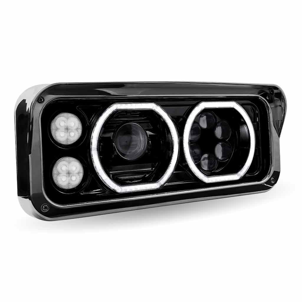 TLED-H123_ANGLE_FUNC1 Universal LED Projector Headlight Assembly with Glow Position Halos & Marker LEDs - Black (Passenger Side) - Image 5