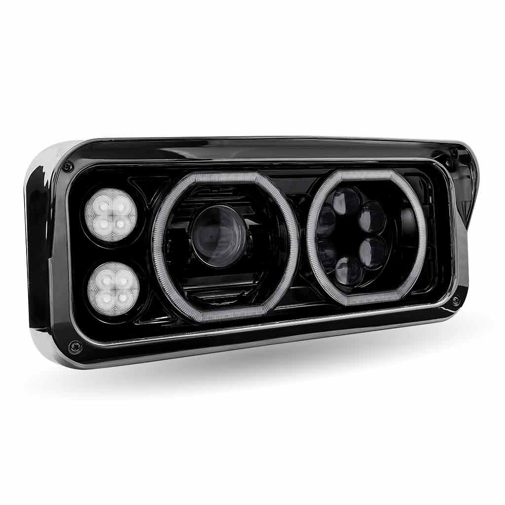 TLED-H123_ANGLE_OFF Universal LED Projector Headlight Assembly with Glow Position Halos & Marker LEDs - Black (Passenger Side) - Image 4