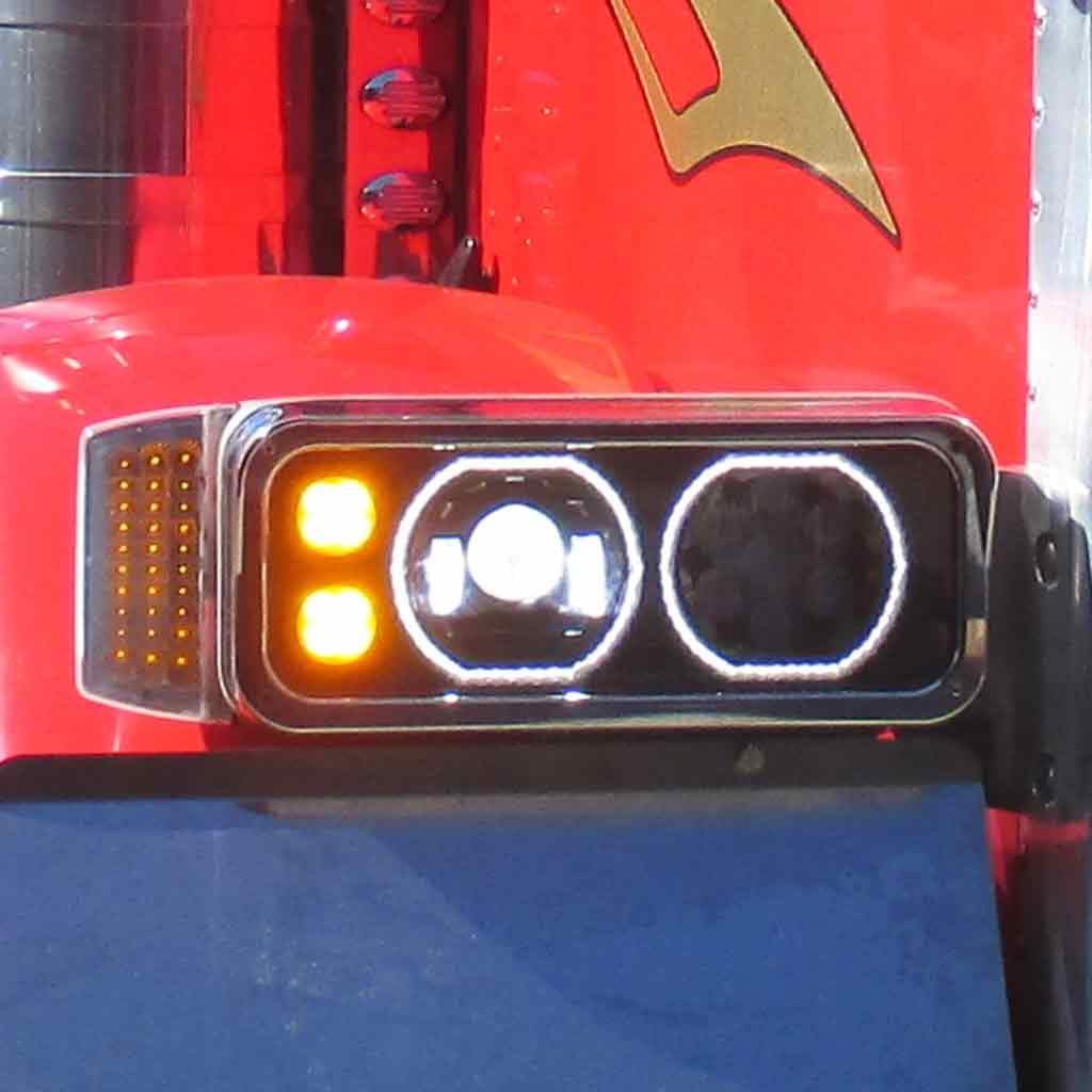 TLED-H123_TRUCK1 Universal LED Projector Headlight Assembly with Glow Position Halos & Marker LEDs - Black (Passenger Side) - Image 7