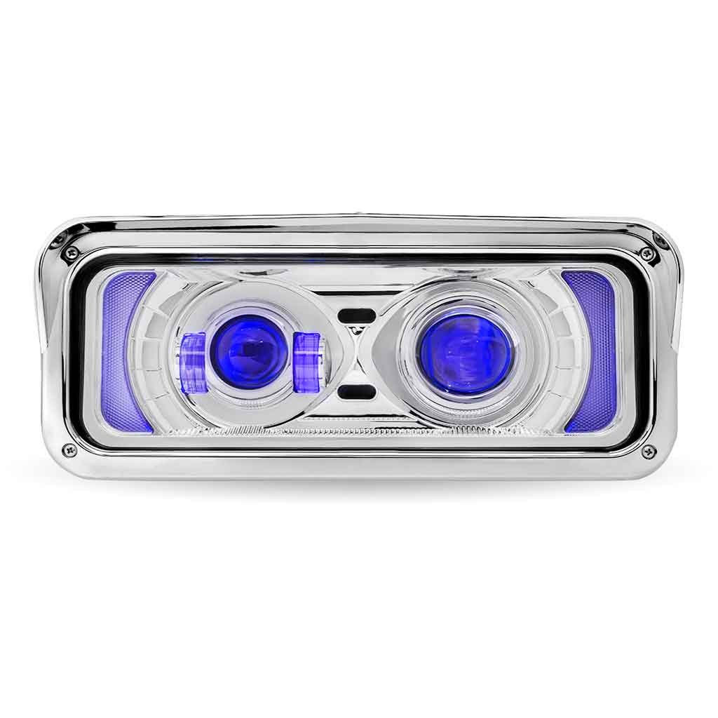 TLED-H125_FRONT_BACKLIT Universal LED Projector Headlight Assembly with Glow Position & Marker LED Accents - Chrome (Passenger Side) - Image 2