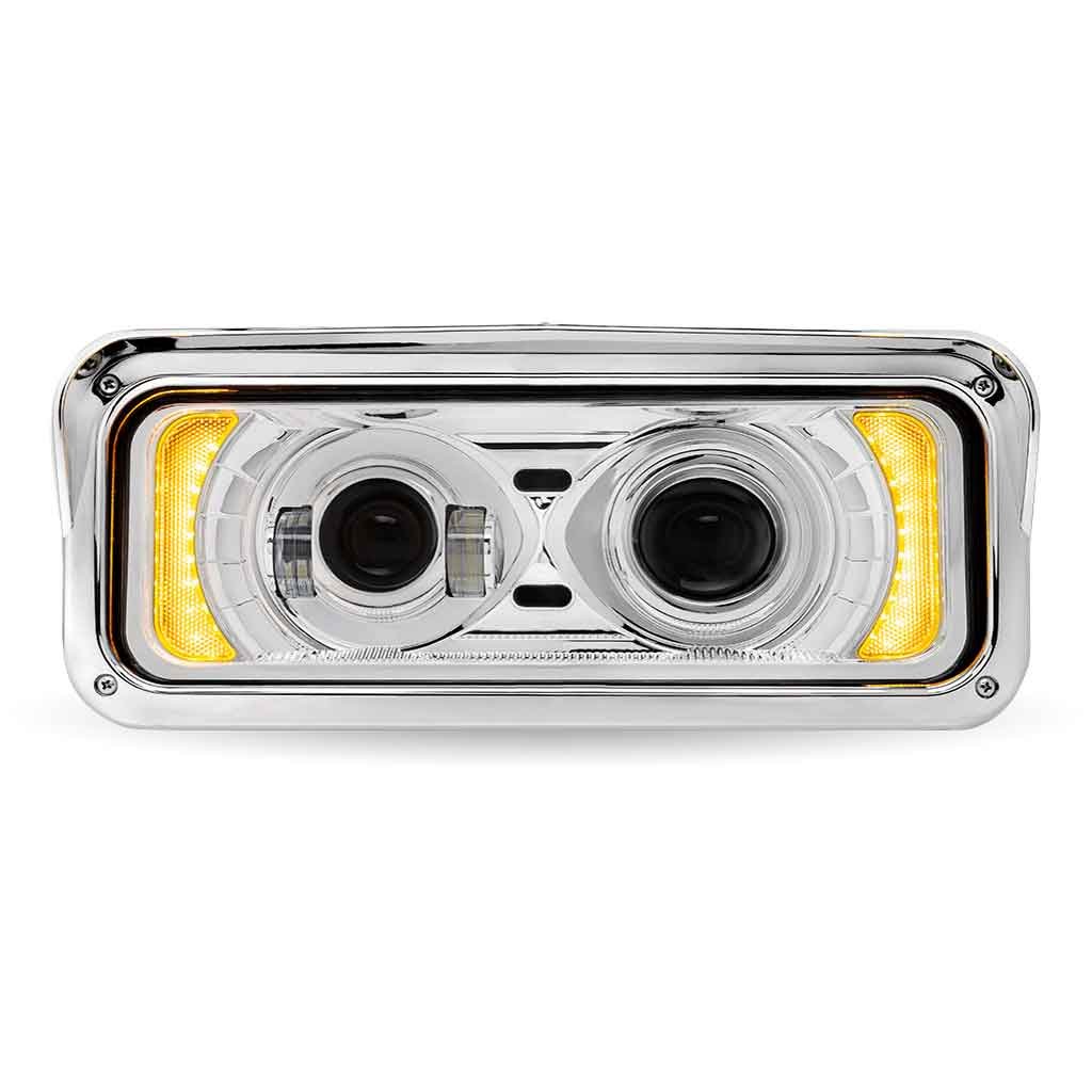 TLED-H125_FRONT_FUNC2 Universal LED Projector Headlight Assembly with Glow Position & Marker LED Accents - Chrome (Passenger Side) - Image 4