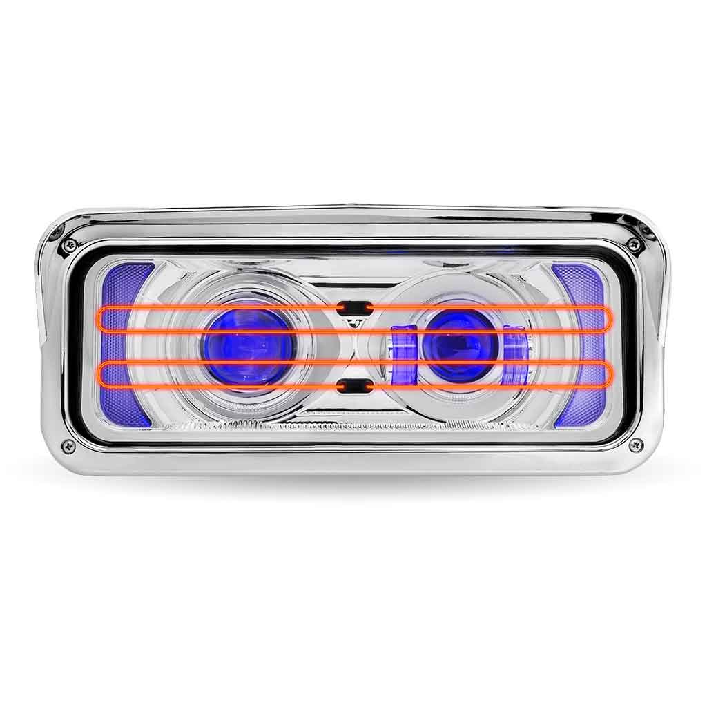 TLED-H126_FRONT_BACKLIT_HEATED Universal Heated LED Projector Headlight Assembly with Glow Position & Marker LED Accents - Chrome (Driver Side) - Image 3