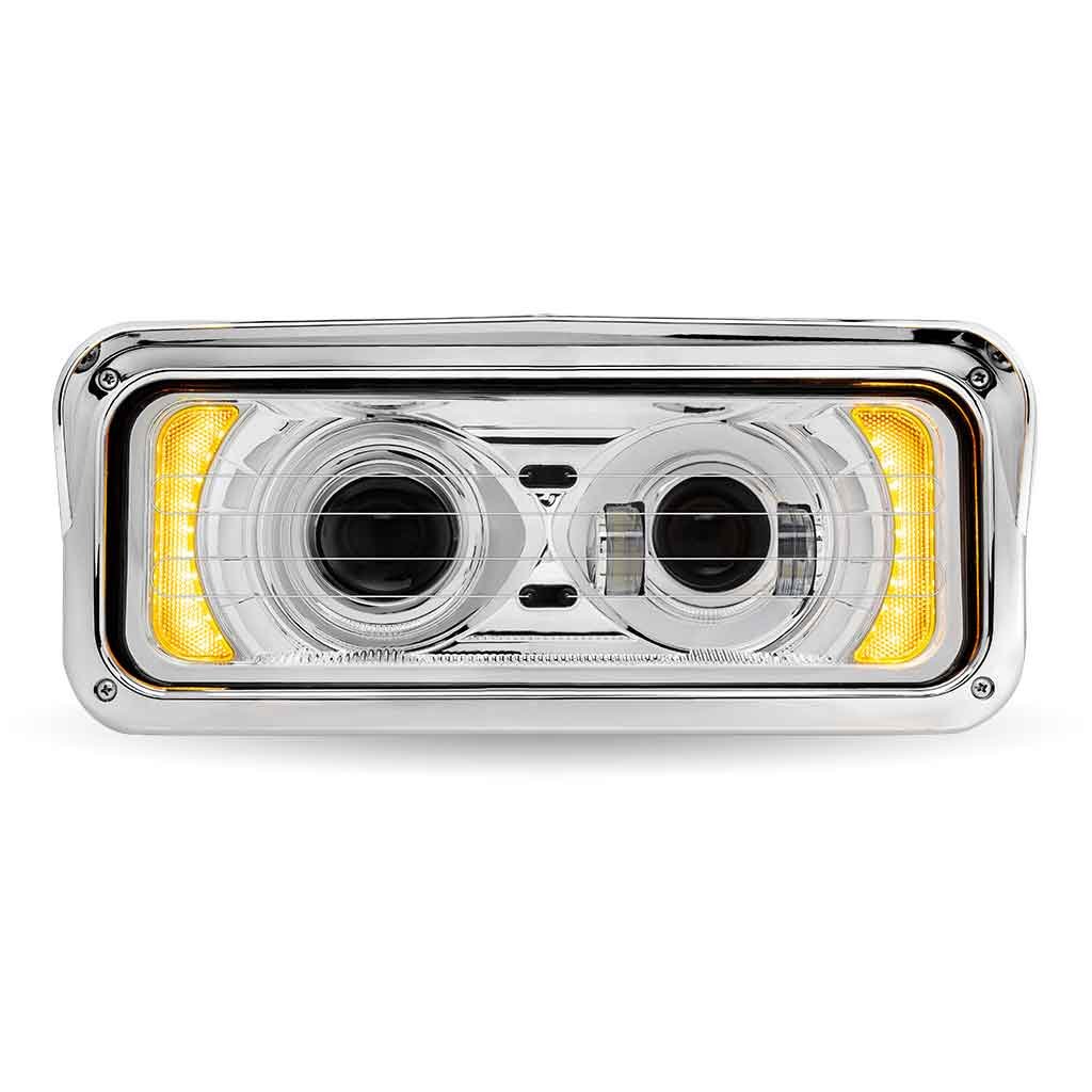 TLED-H126_FRONT_FUNC2 Universal Heated LED Projector Headlight Assembly with Glow Position & Marker LED Accents - Chrome (Driver Side) - Image 5