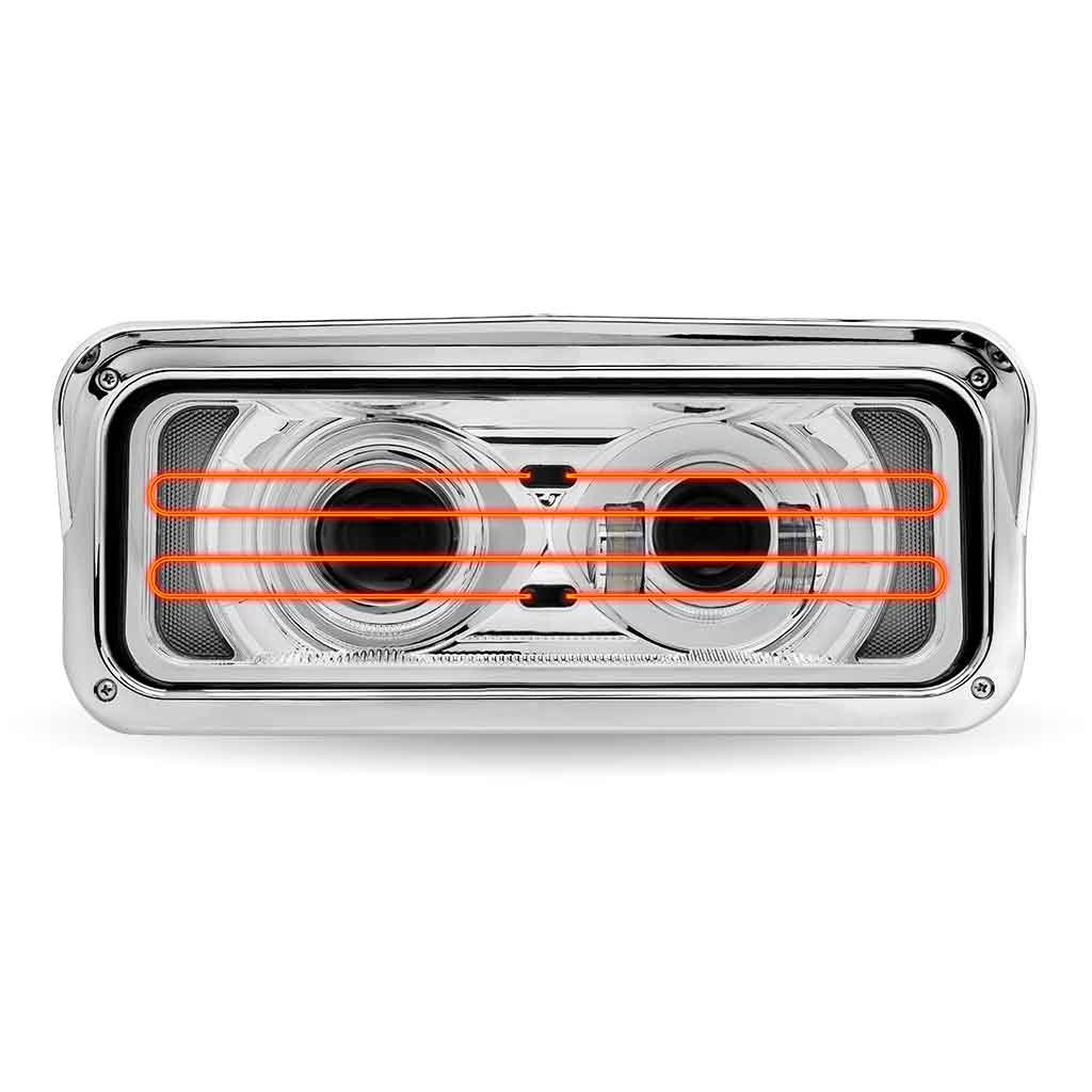 TLED-H126_FRONT_OFF_HEAT Universal Heated LED Projector Headlight Assembly with Glow Position & Marker LED Accents - Chrome (Driver Side) - Image 2