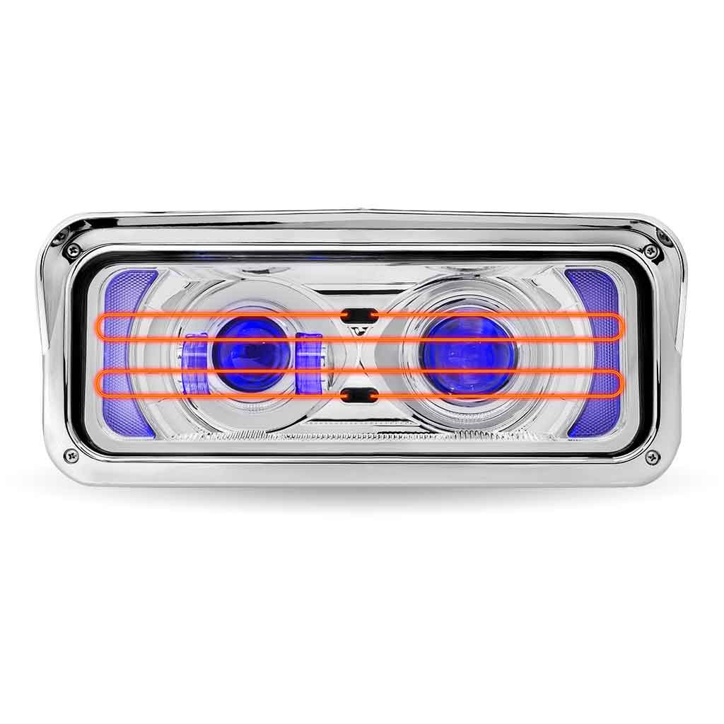 TLED-H127_FRONT_BACKLIT_HEATED Universal Heated LED Projector Headlight Assembly with Glow Position & Marker LED Accents - Chrome (Passenger Side) - Image 3