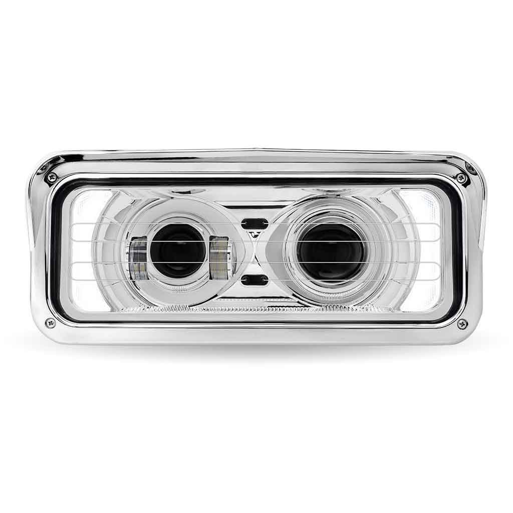 TLED-H127_FRONT_DRL Universal Heated LED Projector Headlight Assembly with Glow Position & Marker LED Accents - Chrome (Passenger Side) - Image 4