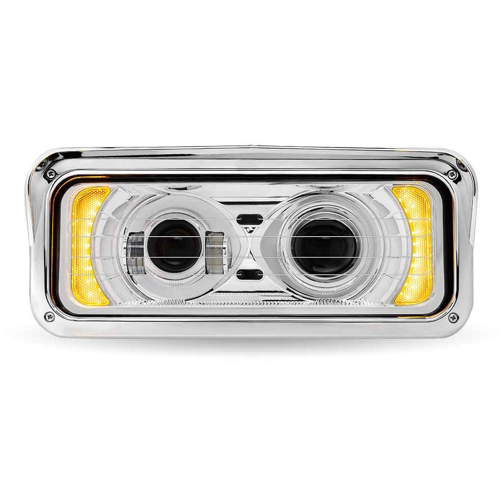 TLED-H127_FRONT_FUNC2 Universal Heated LED Projector Headlight Assembly with Glow Position & Marker LED Accents - Chrome (Passenger Side) - Image 5