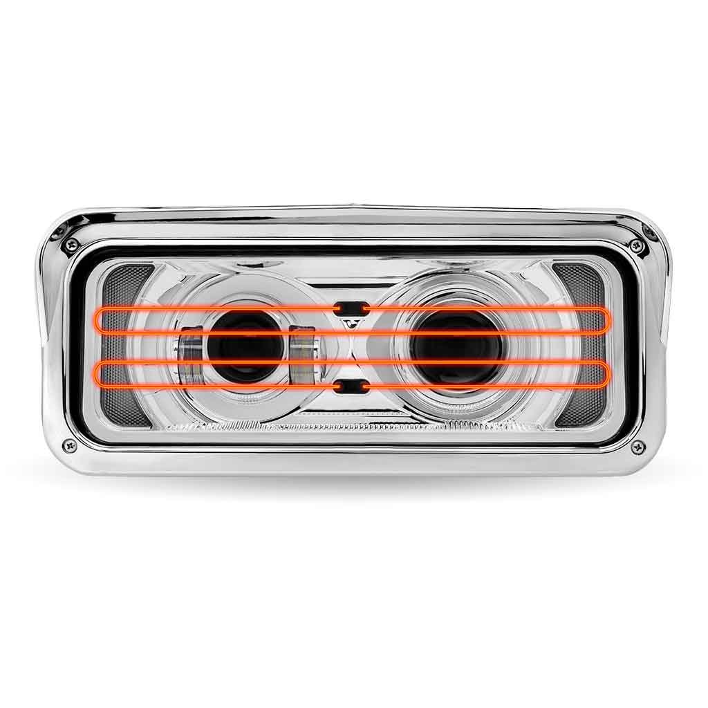 TLED-H127_FRONT_OFF_HEAT Universal Heated LED Projector Headlight Assembly with Glow Position & Marker LED Accents - Chrome (Passenger Side) - Image 2