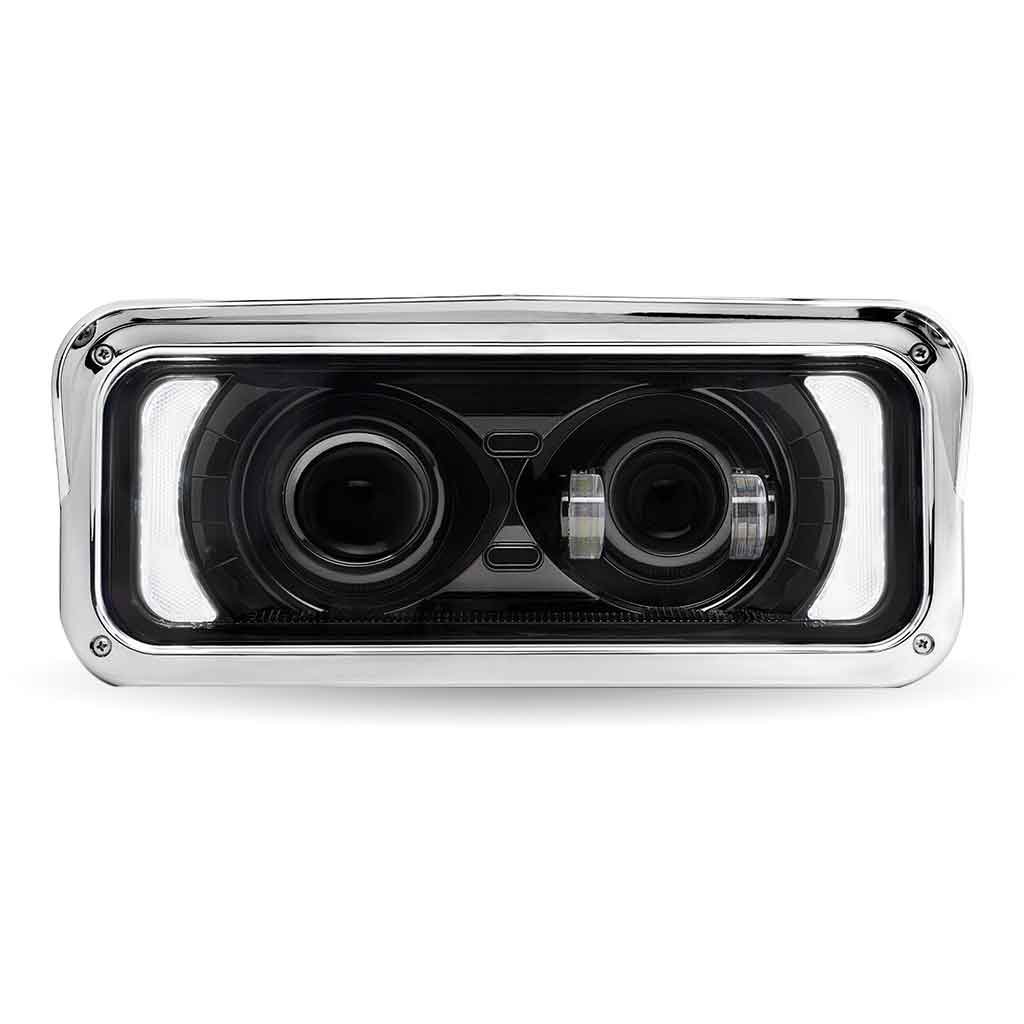 TLED-H135_FRONT_DRL Universal LED Projector Headlight Assembly with Glow Position & Marker LED Accents - Black (Passenger Side) - Image 3
