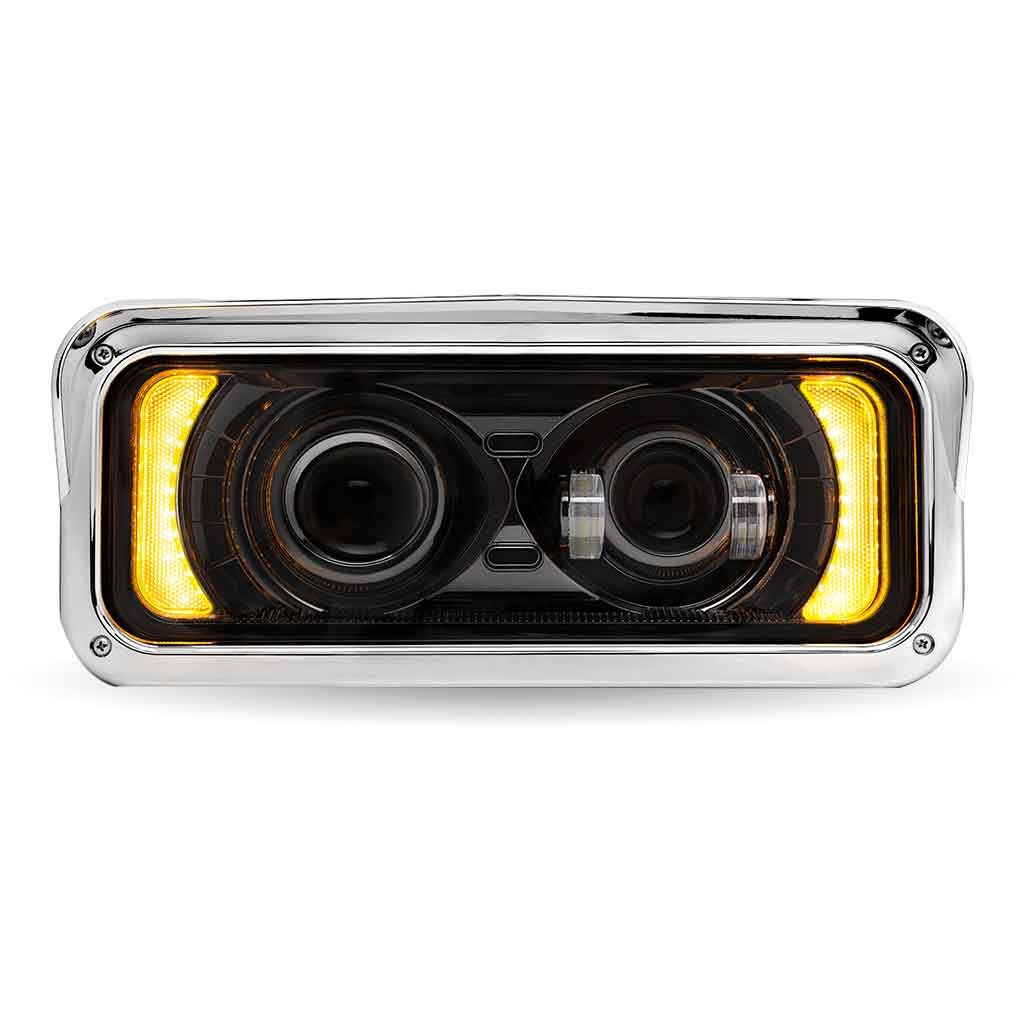 TLED-H135_FRONT_FUNC2 Universal LED Projector Headlight Assembly with Glow Position & Marker LED Accents - Black (Passenger Side) - Image 4