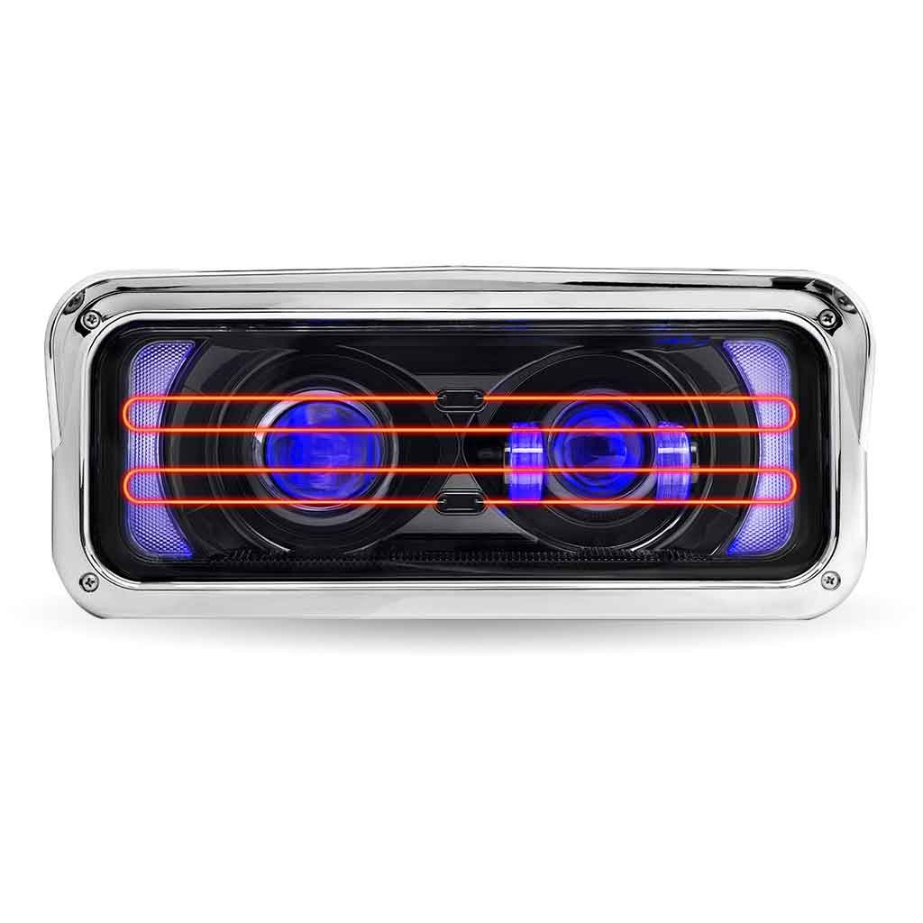 TLED-H136_FRONT_BACKLIT_HEATED Universal Heated LED Projector Headlight Assembly with Glow Position & Marker LED Accents - Black (Driver Side) - Image 3