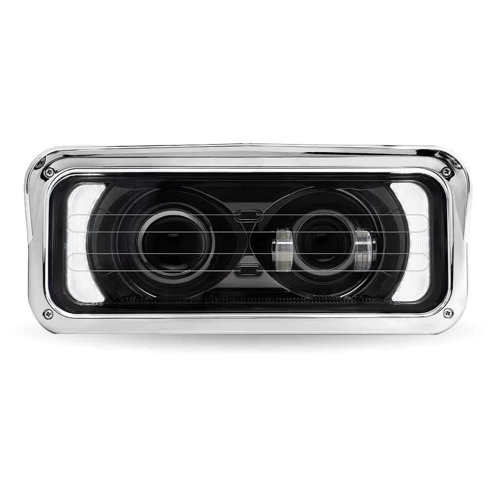 TLED-H136_FRONT_DRL Universal Heated LED Projector Headlight Assembly with Glow Position & Marker LED Accents - Black (Driver Side) - Image 4