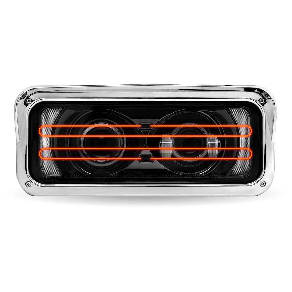 TLED-H136_FRONT_OFF_HEAT Universal Heated LED Projector Headlight Assembly with Glow Position & Marker LED Accents - Black (Driver Side) - Image 2